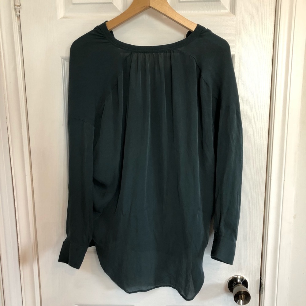 VINCE 100% Silk Popover Blouse in Cypress Green Teal | XS - Picture 3 of 7